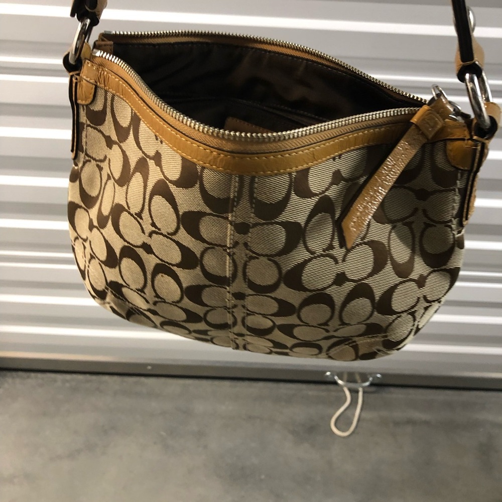 Coach Tan and Brown Signature Shoulder Bag